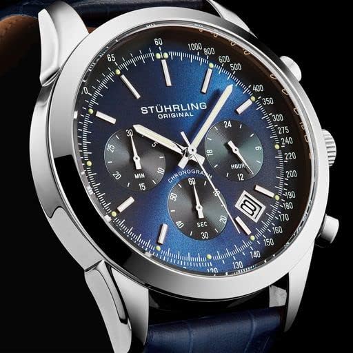 Mens Watches Chronograph Analog Blue Watch Dial with Date