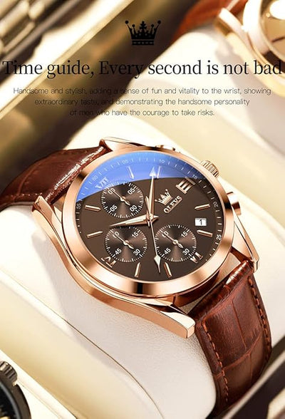 Men's Watches Brown Leather with Date,Casual Watches for Men,Large Face Watches Men,Chronograph Mens Watch,Sport Waterproof Business Dress