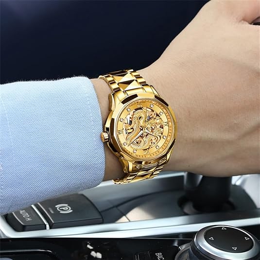 Watches for Men Gold Automatic Watches Mens Dragon Skeleton Mechanical Luxury Watch