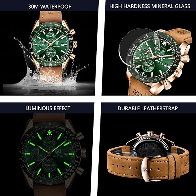 Men's Watch Quartz Movement Chronograph 30M Waterproof Luminous