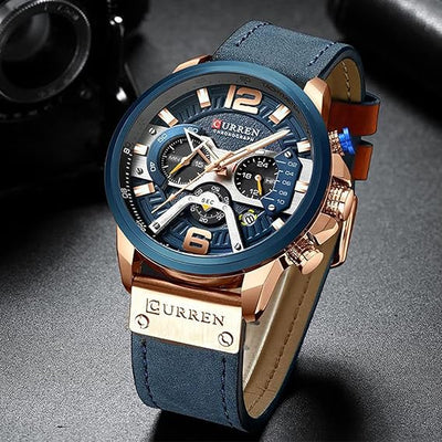 Mens Luxury Watches Business Chronograph Dress Waterproof Leather Strap Analog