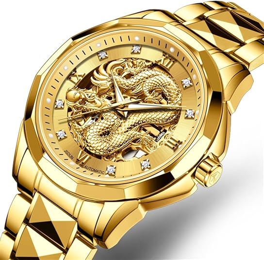 Watches for Men Gold Automatic Watches Mens Dragon Skeleton Mechanical Luxury Watch