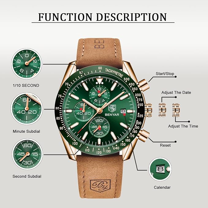 Men's Watch Quartz Movement Chronograph 30M Waterproof Luminous