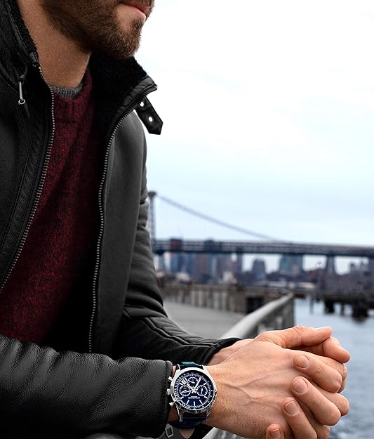 Mens Watches Chronograph Analog Blue Watch Dial with Date
