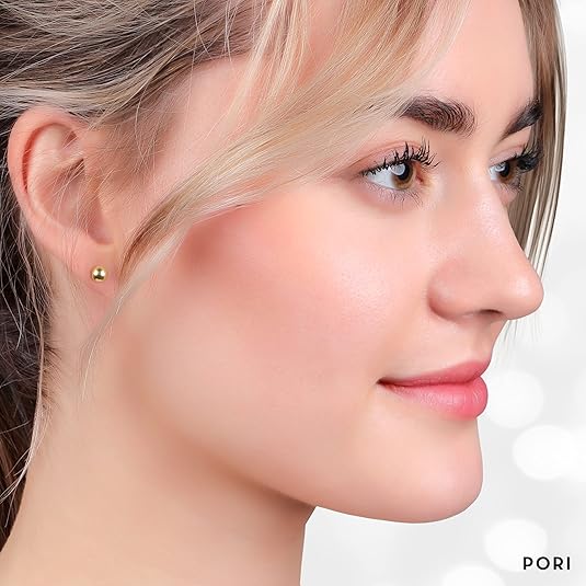 14K Solid Gold Ball Stud Earrings (3-Pair-Pack) 3MM 4MM and 5MM - Choose a Color
