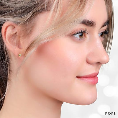 14K Solid Gold Ball Stud Earrings (3-Pair-Pack) 3MM 4MM and 5MM - Choose a Color