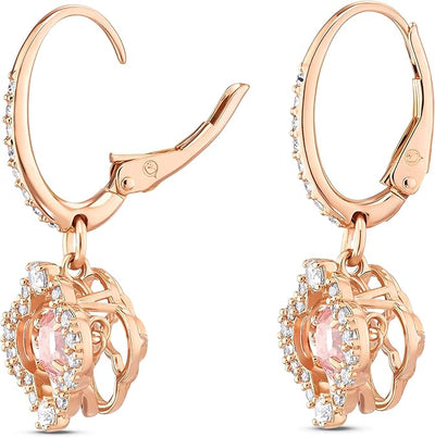Pierced Earrings with Clear Crystal Pavé Surrounding a Pink Stone on a Rose-Gold