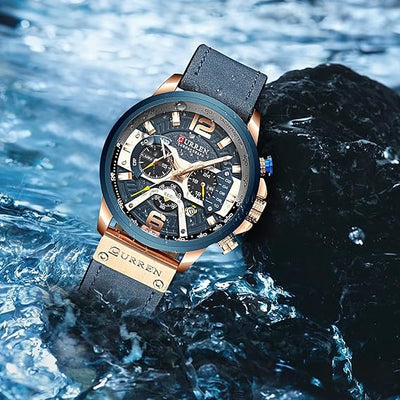 Mens Luxury Watches Business Chronograph Dress Waterproof Leather Strap Analog