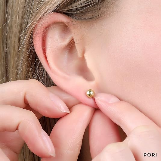 14K Solid Gold Ball Stud Earrings (3-Pair-Pack) 3MM 4MM and 5MM - Choose a Color