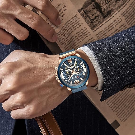 Mens Luxury Watches Business Chronograph Dress Waterproof Leather Strap Analog
