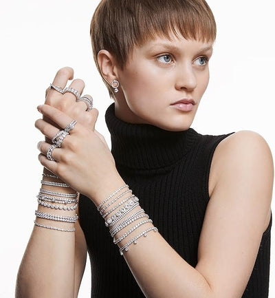 Angelic Tennis Bracelet Crystals with Matching Crystal pave on a Rhodium Tone Finish Setting