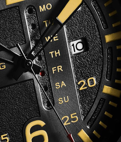 Original Mens Leather Watch -Aviation Watch, Quick-Set Day-Date Leather Band with Steel Rivets,