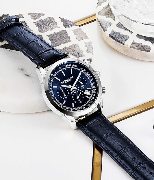 Mens Watches Chronograph Analog Blue Watch Dial with Date