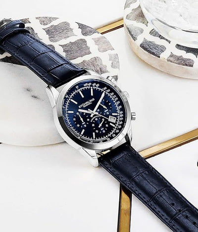 Mens Watches Chronograph Analog Blue Watch Dial with Date