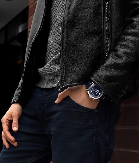 Mens Watches Chronograph Analog Blue Watch Dial with Date